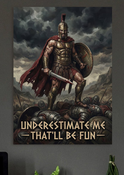 Spartan Warrior Standing on Battlefield — metal poster wall art by Lineer